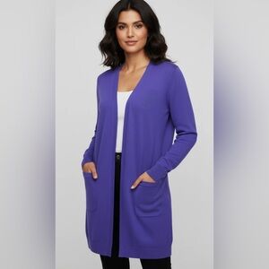 HALOGEN Violet Open Front Cardigan ~ Linen Blend ~ Lightweight Knit NWT Size S